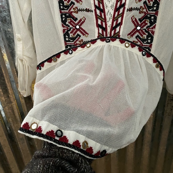 Anthropologie Akemi + Kin Embroidered Mesh Cotton Top - Picture 8 of 15